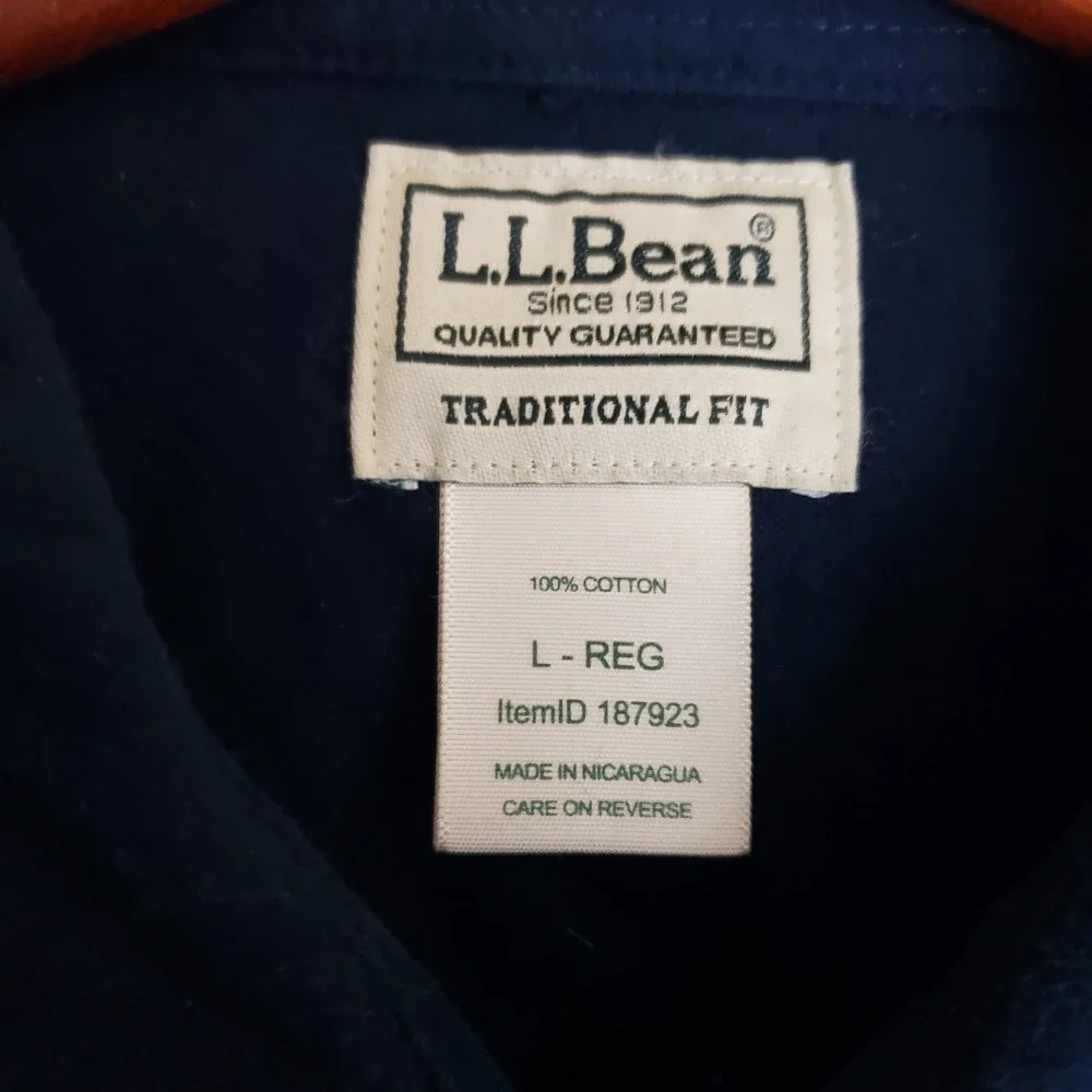 L.L.Bean Mens‎ Traditional Fit Heavy Flannel Button Up Shirt Size L Navy Cotton